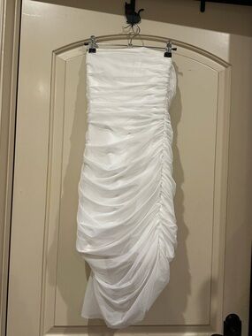 MAJORELLE White Strapless Ruched Cocktail Dress